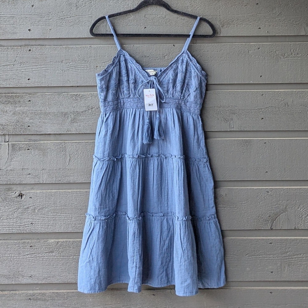 NWT Lucky Brand Embroidered Tiered Cotton Sundress Vintage Indigo Blue Medium - Picture 10 of 10